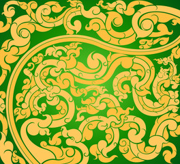 Gold art pattern on a green abstract background