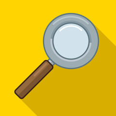 Magnifier symbol on yellow background with shadow