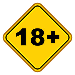 Señal amarilla plana texto 18+