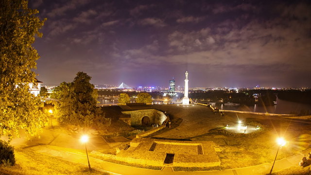 Belgrade time lapse with river Sava from kalemegdan. Smooth pan. Belgrade Serbia