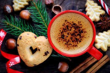 Christmas morning concept with coffee and cookies