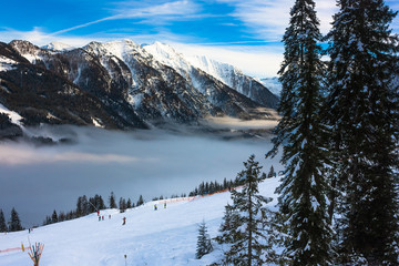 Mountains ski resort in Alps, Austria. Beautiful winter landscape