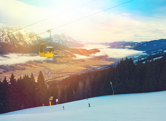 Mountains ski resort in Alps, Austria. Beautiful landscape