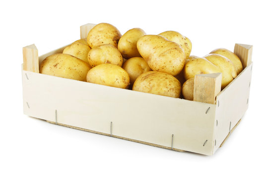 Potatoes in wooden box