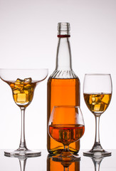 Red Wine bottle and glass on white background 