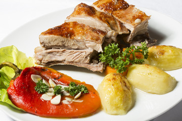 Roasted lamb with grilled red pepper and potato