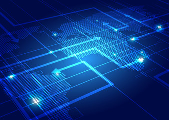 World Map with Technology Background