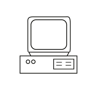 Retro Computer Icon In Contour