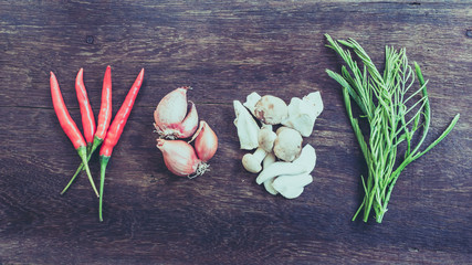 Organic garlic and hot pepper with filter effect retro vintage style