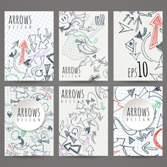 Set of six vector designs of hand-drawn arrow. Cover design