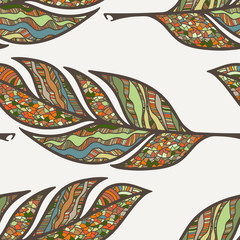 Naklejka premium Vector seamless pattern of feathers. Doodle. Zentangle