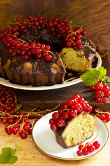 Delicious ring cake with chocolate and red currants