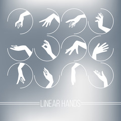 Set of vector icons of silhouette mapping graceful female hands 
