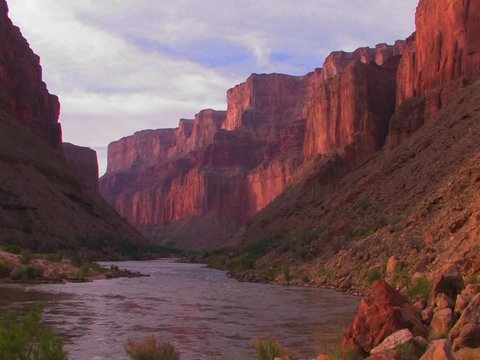 The Colorado River flows through a beautiful stretch of the Grand Canyon.