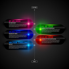 Obraz premium Glossy timeline template with glowing elements.