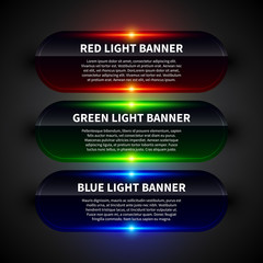 3 glossy horizontal banners with glowing lights. Useful for web design.