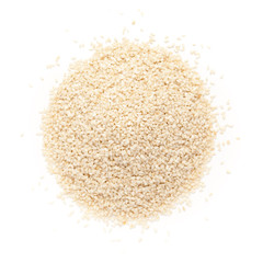 Top view of Organic Sesame white (Sesamum indicum) isolated on white background.