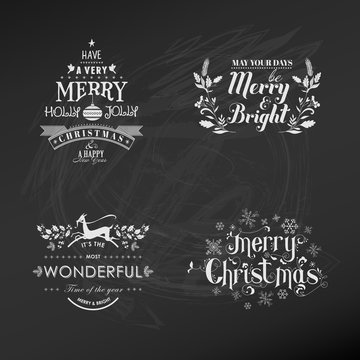 Christmas Decoration Set of Calligraphic and Typographic Design