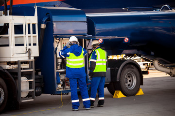 Refuelling truck preparing to refuel the aircraft