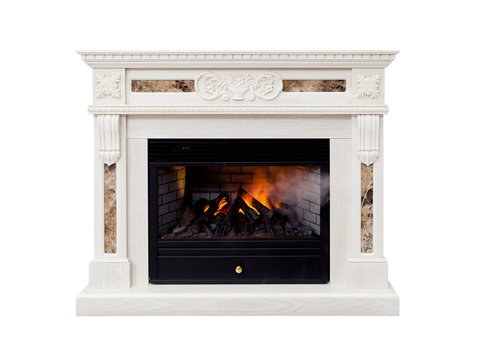 White artificial electronic fireplace