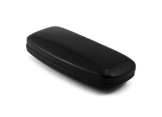 Closed black glasses case isolated on white