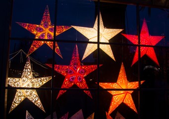 Weihnachtssterne am Fenster