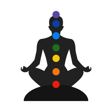 Meditation silhouette with chakras