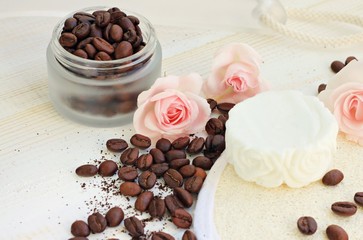 Skin beauty care domestic remedy coffee scrub aromatic roses feminine bathroom home spa