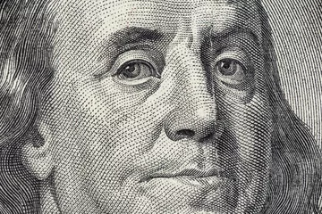 Fotobehang Benjamin Franklin's face on the US 100 dollar bill © hoboton