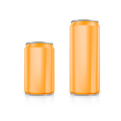 Set of orange blank aluminium cans.