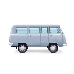 Retro travel van on white background