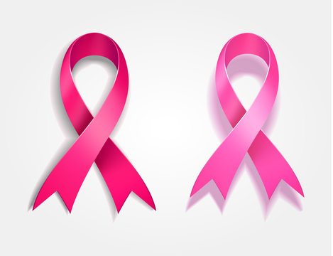Breast cancer awareness pink ribbon isolated on white background
