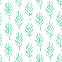 Palm branch. Seamless pattern with leaves. Hand-drawn background
