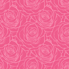 seamless pattern in roses with contours.