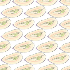 Pepino melon. Seamless pattern with fruits. Hand-drawn