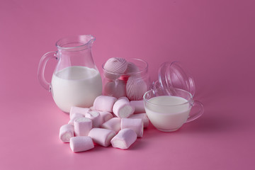 Pink marshmallow, milk, flowers