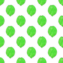 Limes or lemons. Seamless pattern with fruits. Hand-drawn