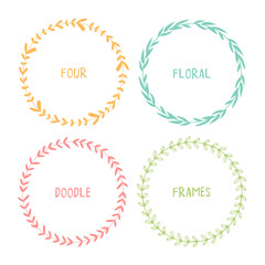 Hand drawn circle doodle floral frames.