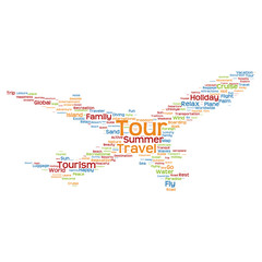 Obraz premium Vector conceptual travel or tourism plane word cloud