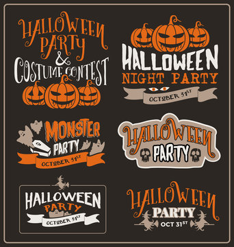 Set of Halloween typographic design for party, costume contest, night party, spooky party. poster. Vector illustration