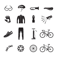 Bicycle Objects and Equipment Icons Set