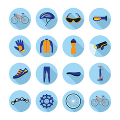 Bicycle Objects and Equipment Flat Icons Set