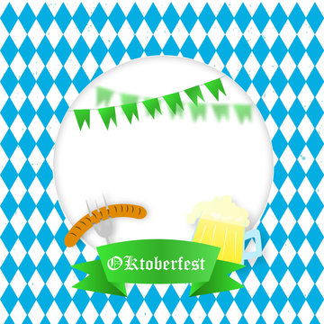 Vector oktoberfest illustration with fork, sausage and beer  for your design with space for your text.
