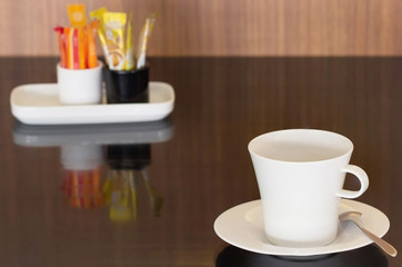 Coffee cup on the table selective focus