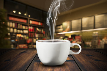 Coffee On Wood Table