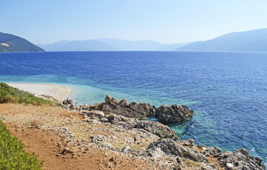 Aspros Gialos beach in Ithaca island Greece