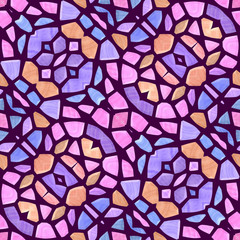 pastel color mosaic seamless pattern texture background  with dark grout - pink, violet, purple, orange