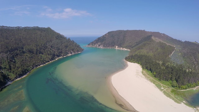 Aerial footage Ria Tina Minor. Nansa River mouth. Municipality of Val de San Vicente, Cantabria. 
