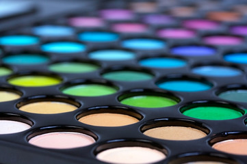 Professional multicolour eyeshadows palette, closed-up