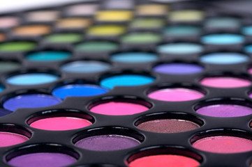 Professional multicolour eyeshadows palette, closeup